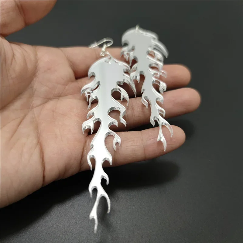 Супер длинные акриловые украшения висячие серьги с пламенем красные зеленые