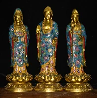 19 tibetan temple collection bronze cloisonne enamel western three saints buddha guanyin lotus platform worship buddha