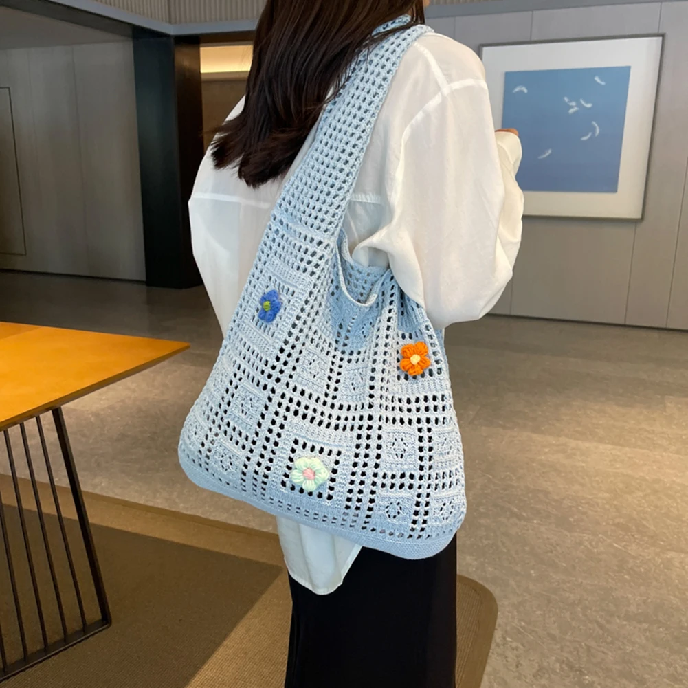 

Women Shoulder Bag Luxury Designer Knitting Tote Bag Large Capacity Clutch Bag Flower Simple Female Commuter Handbag Shopper Bag