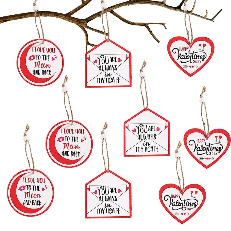 

Tree Hanging Pendant Valentine's Day Heart Pendants Tree Ornaments With Roles Lanyards Hanging Valentine's Day Wedding Crafts