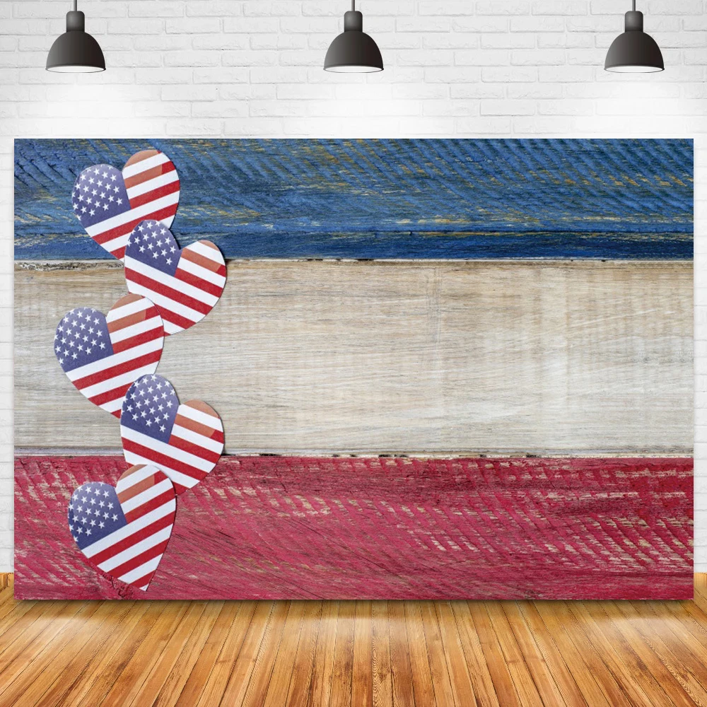 

American Flag Wooden Board Photography Background July 4th The Independence Day Celebration Party Backdrop Vinyl Poster