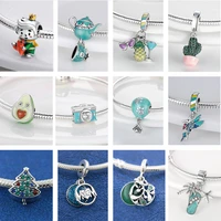 925 sterling silver beads sparkling green serie animals flowers charms fit original pandora bracelets women diy jewelry gift