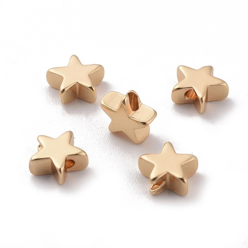 

5pcs Brass Beads Star Real 18K Gold Plated 8x8x3mm Hole: 1.2mm