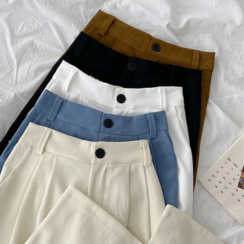

Korean Style Women Pants Spring Streetwear High Waist Wide Leg Pant Autumn Straight Casual Solid Trousers