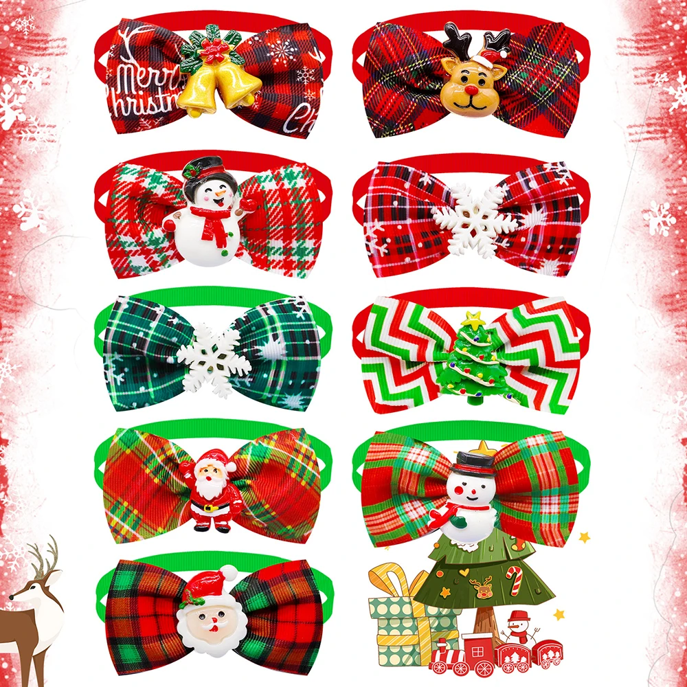 

10 PCS Christmas Decorate Dog Bowties for Dogs Bow Tie Collar Doggy Xmas Grooming Dog Items Pets for Small Dogs Accessories