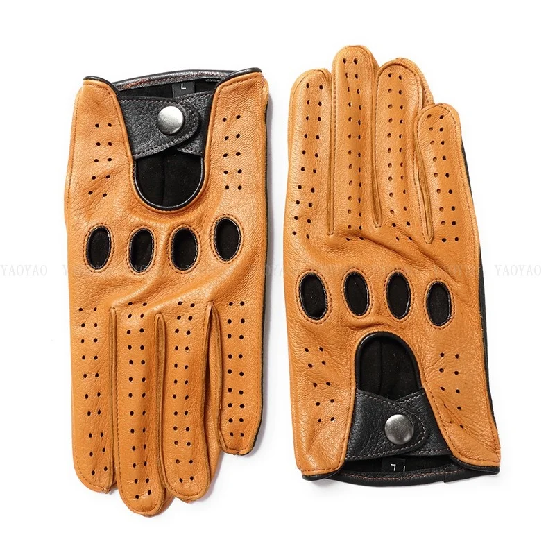 

Gloves Men Stylish Genuine Fitness Leather Two-color Patchwork Mittens Male No Lining Top Workmanship Neatly Sewn Gym Guantes