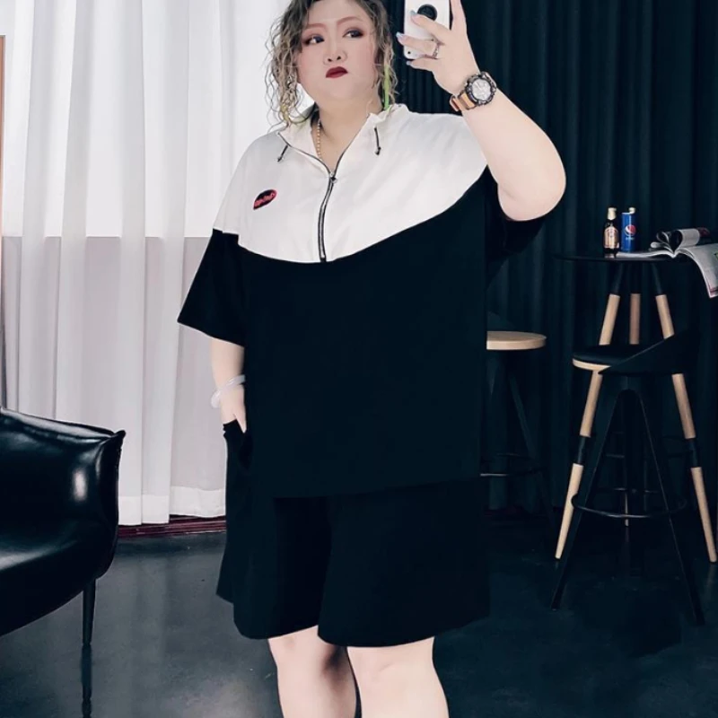 

Summer Women's Western Style Reduces Age 200 Jins Fat MM300 Jins Is Thin Short-sleeved T-shirt Shorts Two-piece Casual Suit 2022