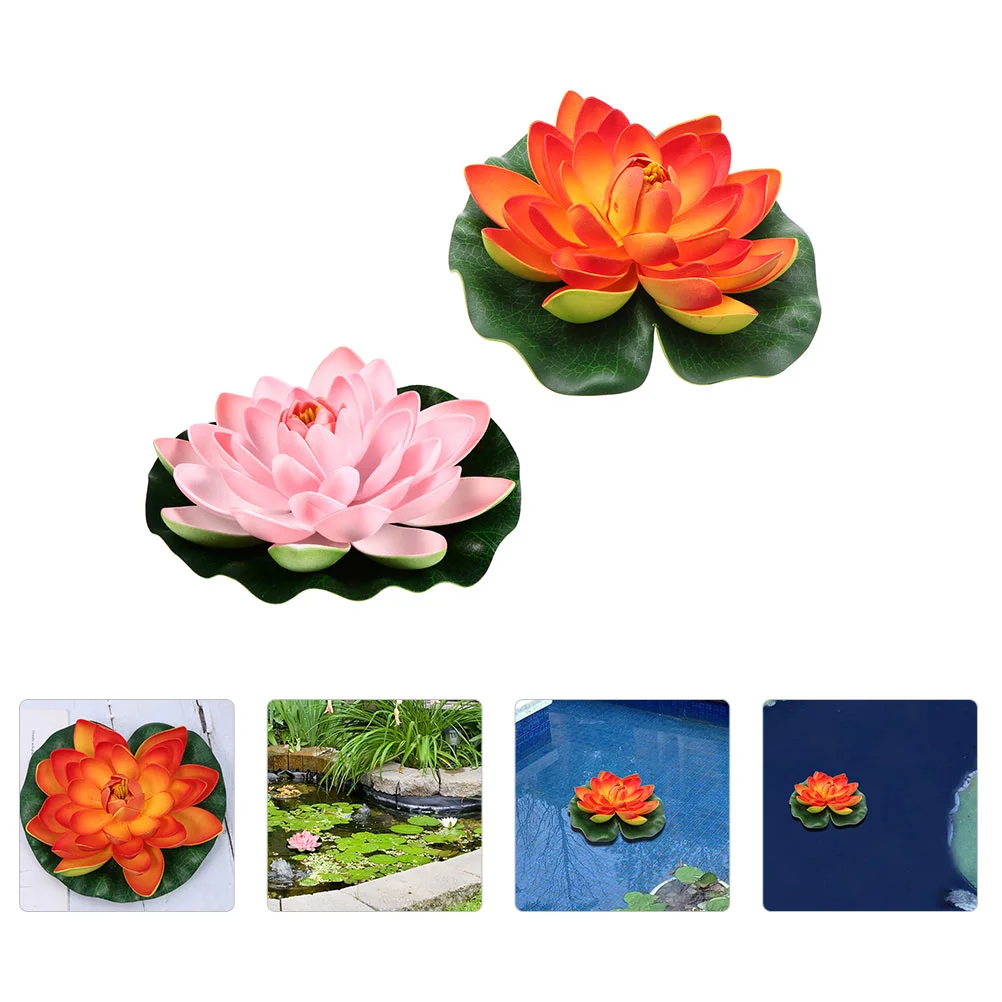 

Lotus Lily Flower Floating Pond Water Decorflowers Artificial Lifelike Fake Realistic Decoration Pads Garden Eva Leaves Pool