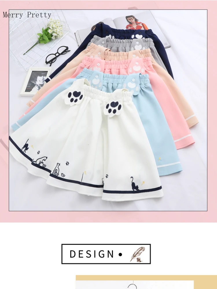 

Kawaii Skirt Lolita Harajuku Suspender Skirt Japanese Sweet Cute Cat Paw Embroidery Summer Preppy Mini Skirt Cosplay Overalls