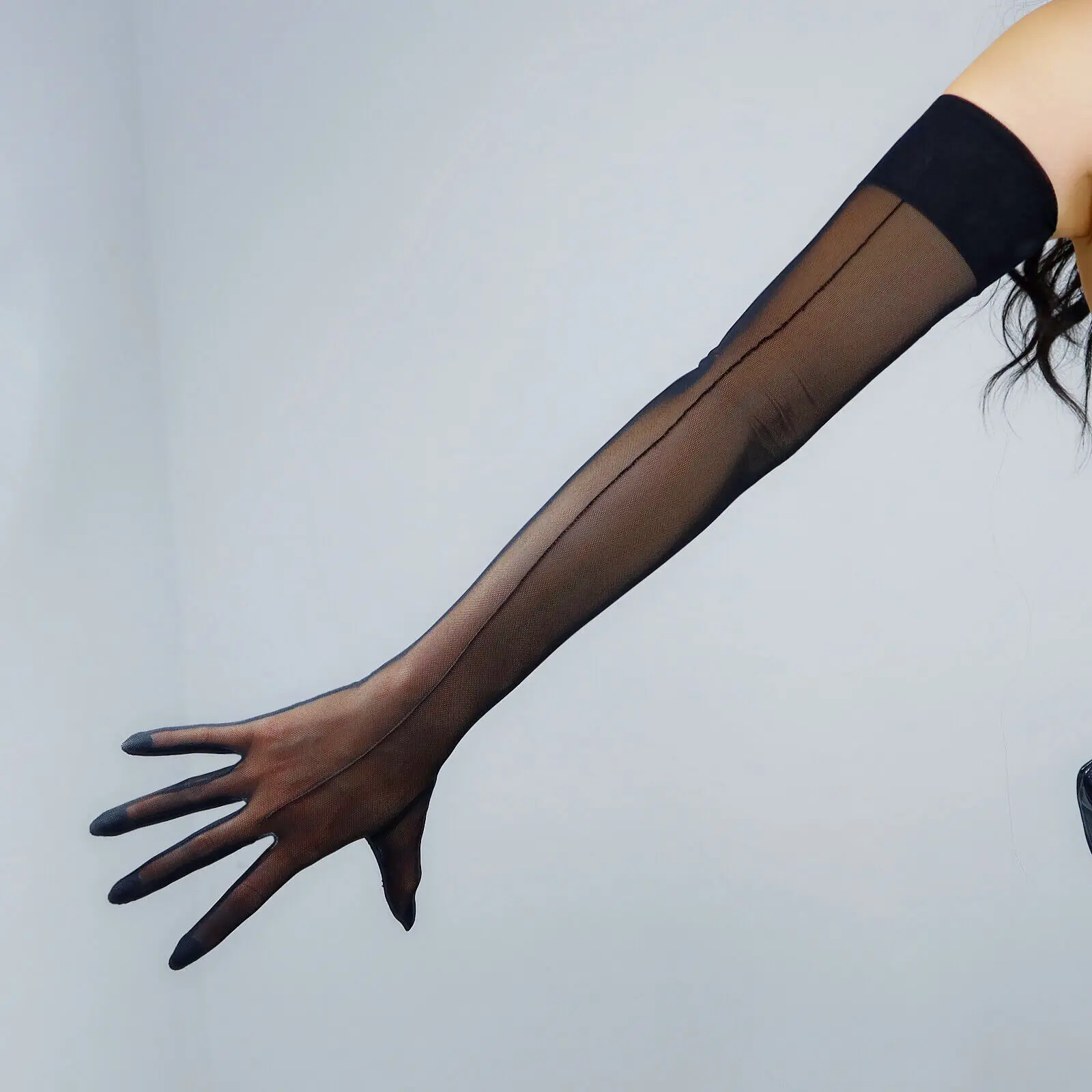 Черные сетчатые перчатки со швом сзади искусственное кружево полупрозрачная