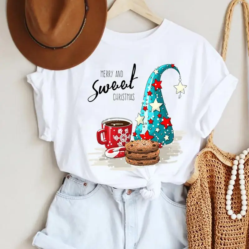 

Clothes Women T-shirts Watercolor Lovely Trend Merry Christmas Cartoon Top Graphic Holiday New Year Tshirt Female Tee