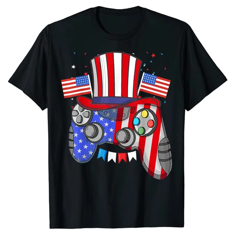 

Controller 4th of July Gamer Video Games July Fourth Boy T-Shirt American Flag Pride Graphic Tee Top Family Apparel Gift for Son