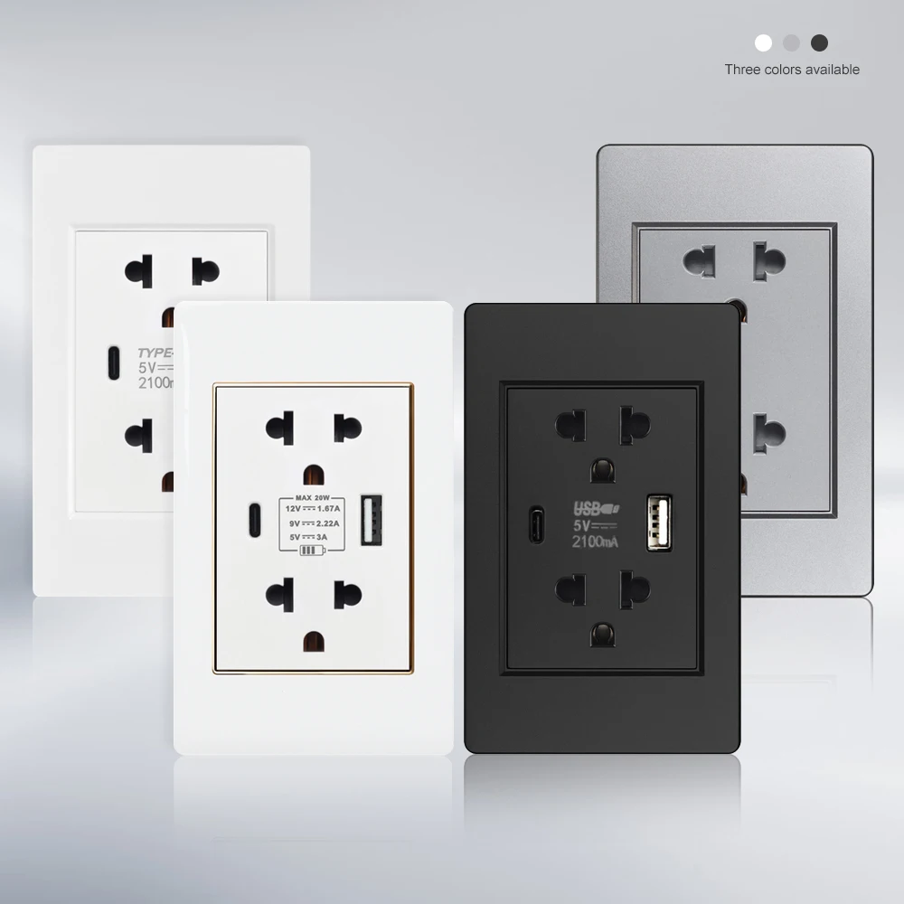 

VISWE America Standard Power Outlet Double USB Type C 15A 118*72mm Flame retardant PC panel electrical wall contacts