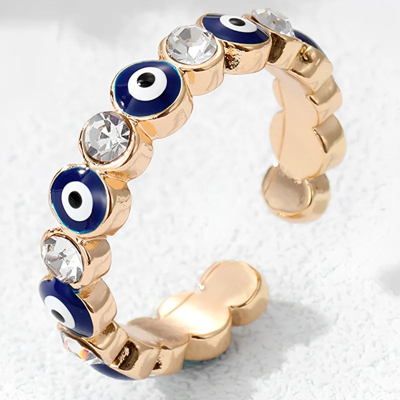 

Stainless Steel Rings For Women Bohemia Diamond Dripping Oil Evil Eye Finger Rings Open Adjustable Rings Fashion Jewelry Gifts