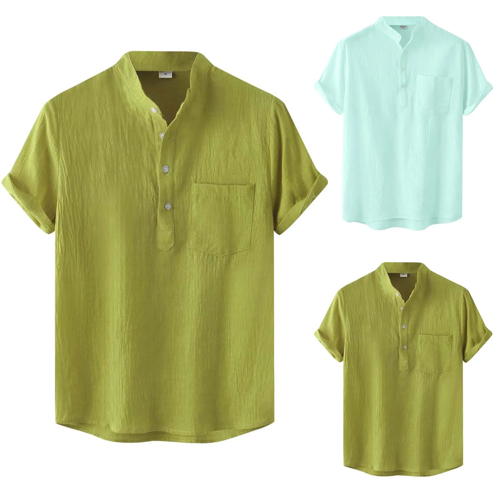 

Collar Pajama Male Casual Solid Shirt Short Sleeve Stand Collar Shirt Blouse Tops Mens Running Shirts Short Sleeve