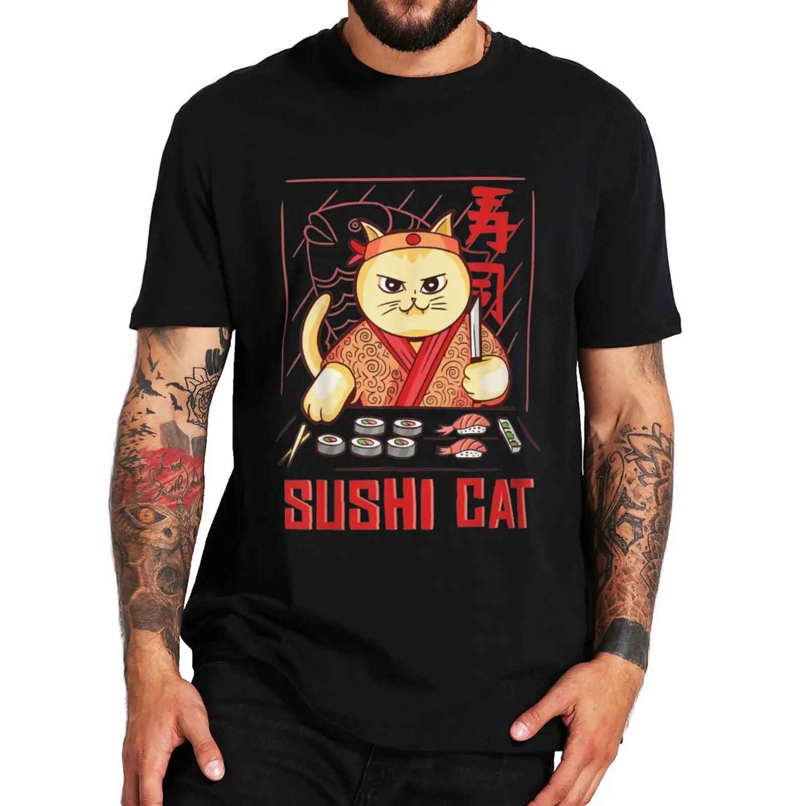 

Винтажная футболка с кошкой и японской мангой, Забавные топы в стиле Харадзюку с кошками из аниме, мягкая футболка унисекс большого размера ...