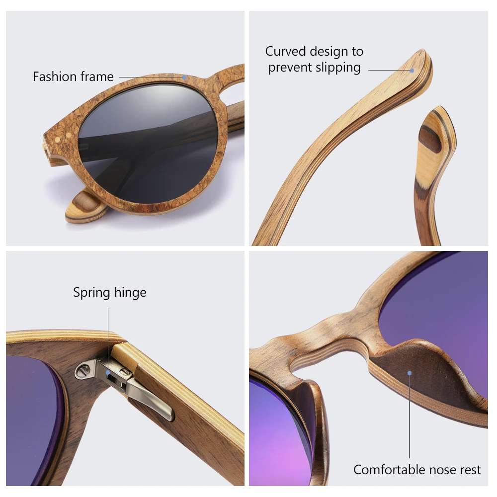 Овальные солнцезащитные очки деревянные поляризационные для мужчин и женщин
