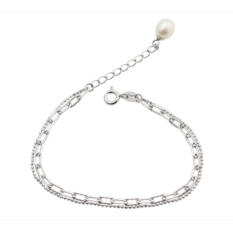 

MeiBaPJ 100% Real 925 Sterling Silver Natural Freshwater Pearl Bracelet for Women Fashion Charm Wedding Jewelry