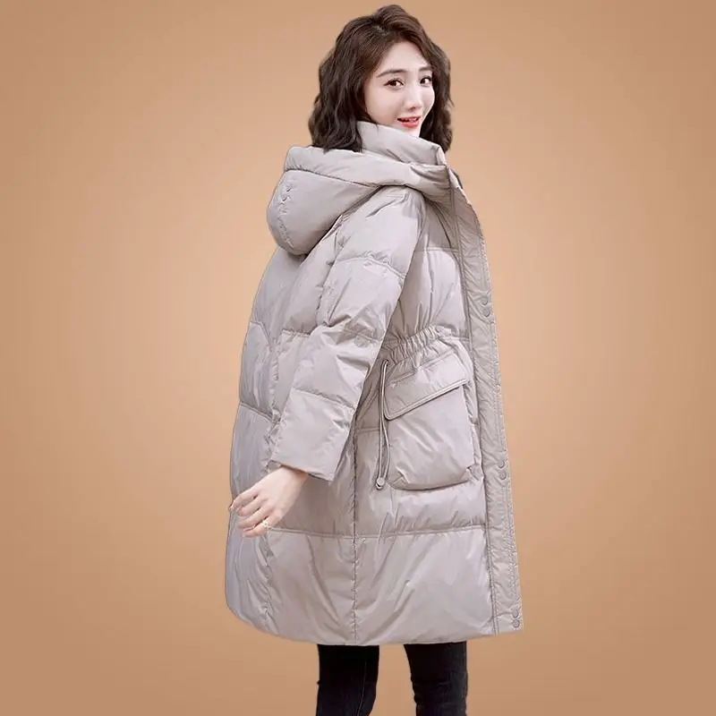 2023 Women's Winter Fashion Thick Warm Hooded Jackets Female Long Cotton-padded Coats Ladies Solid Color Loose Outerwear S352