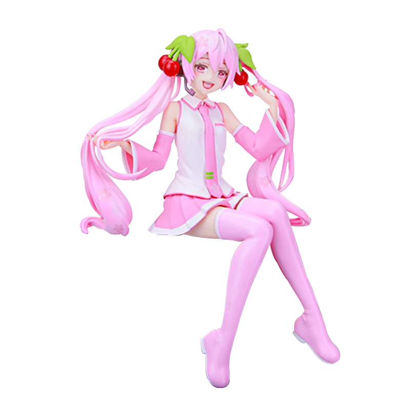 15CM Figure Japanese Single Ponytail Virtual Singer Cherry Sakura Kawaii Sitting Chair Model Dolls Toy Gift Collect Boxed PVC