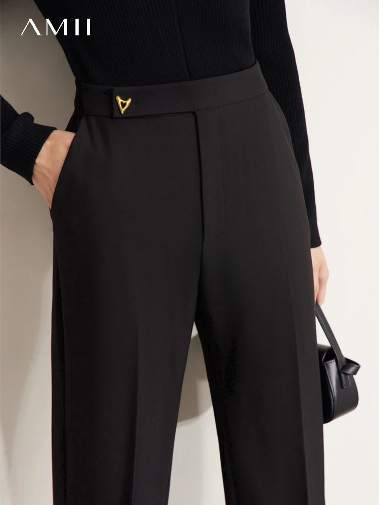 

AMII Minimalism Casual Pants Women 2022 Autumn New Warm Solid Stylish All-match Straight Korean Style Ankle-Length Pant 12241254