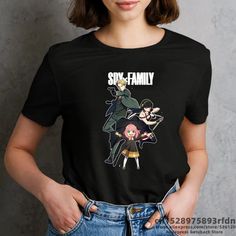 

Yor Anya Forger Anime Women Black Printed T-shirt Girl Summer Spy x Family Cartoon 90s Tops Tee Female Manga Clothes