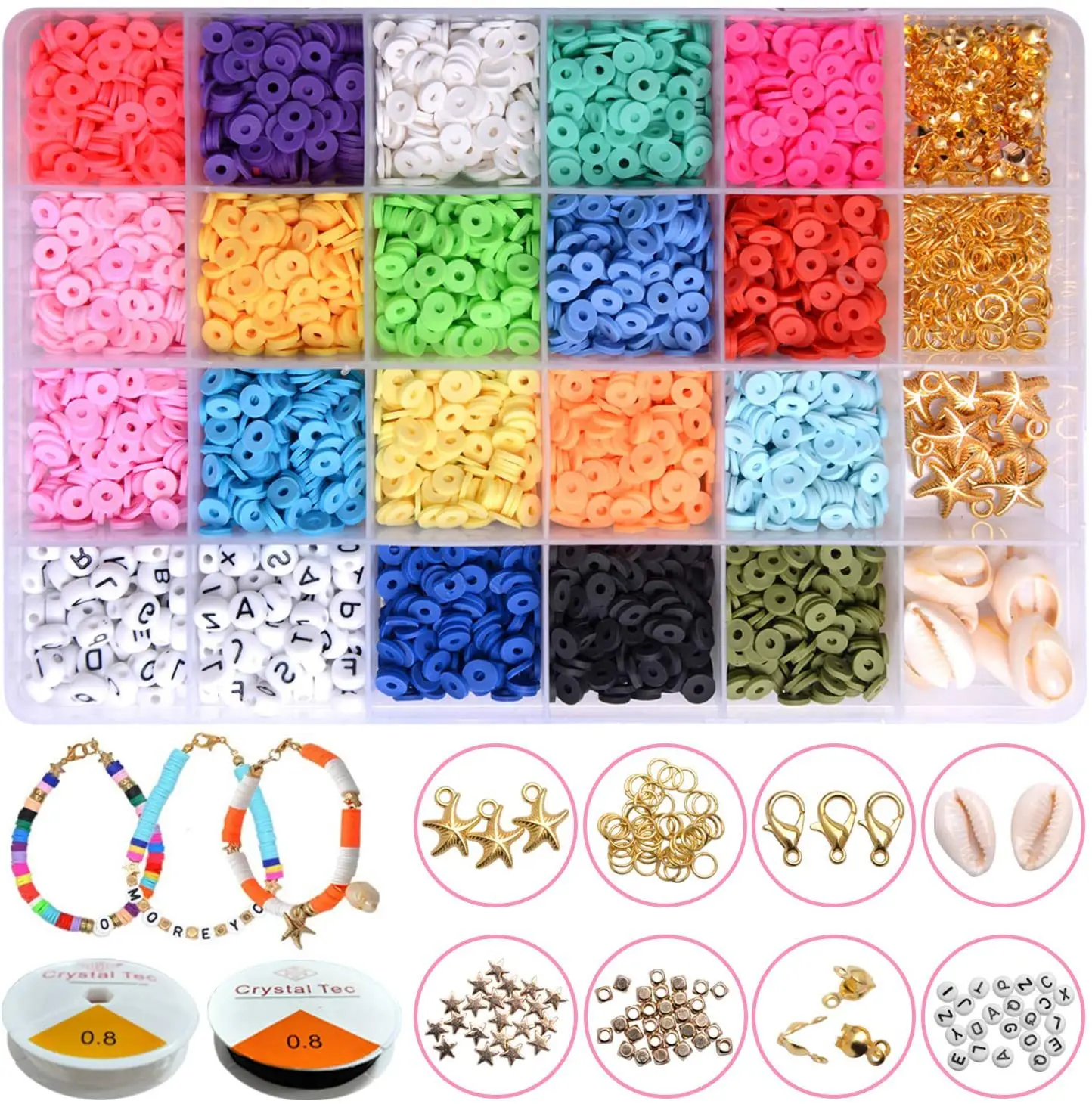 

Manual 6 mm24 lattice shell polymer clay pendant letter DIY necklace bracelet for jewelry making