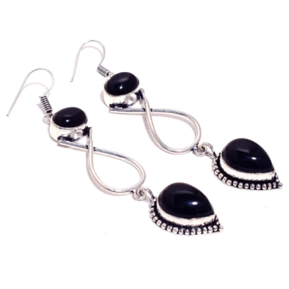 

Подлинный черный оникс Серебристые Многослойные медные серьги, Женские Ювелирные изделия ручной работы в подарок