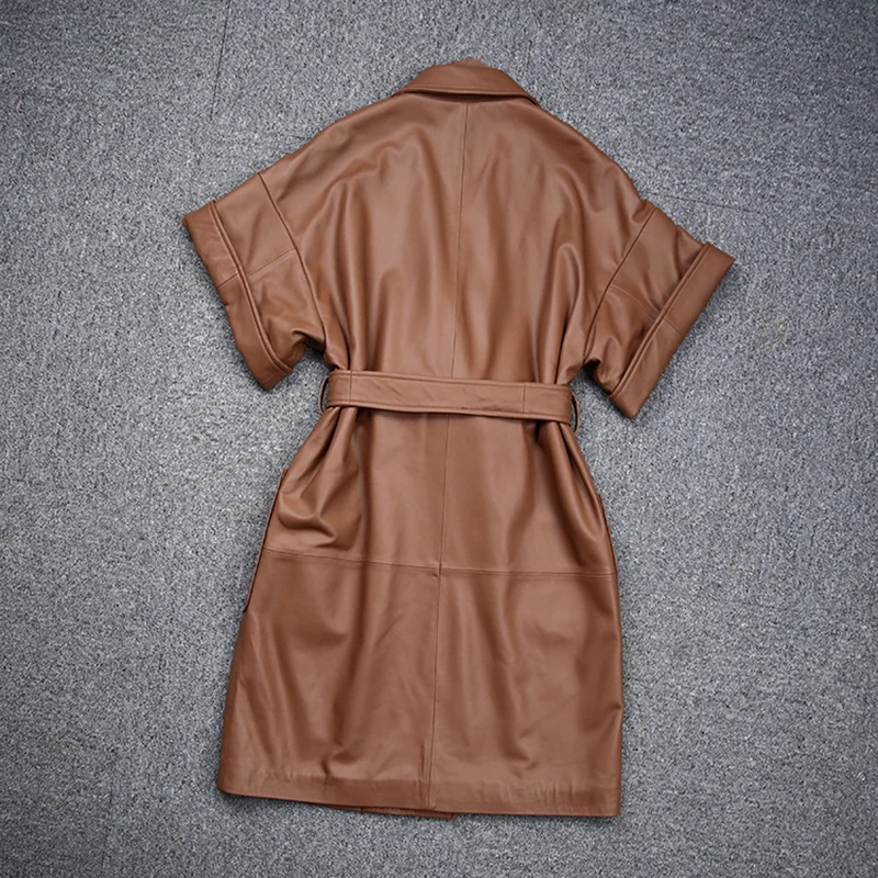 2023 New Coming Leather Jackets Lady Fashion Sheepskin Trench Coat With Belt Short Style Streetwear TF3937