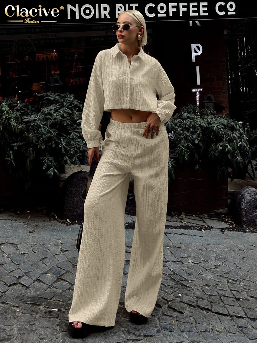 Clacive Fashion Свободные абрикосовые комплекты из 2 предметов Женский наряд Элегантная