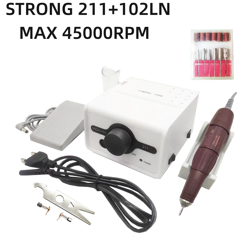 Manicure Machine STRONG MAX 211 Electric Nail Drill 105L 40K Electric Nail Pedicure Tools Milling Cutter Equipment Nail File Set