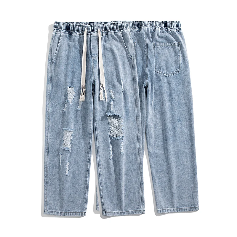 Men Street Baggy Jeansripped Trousers Cross Hip Hop New Mens Loose Jeans Pants Solid Color Women Oversized  Straight Jeans JEANS