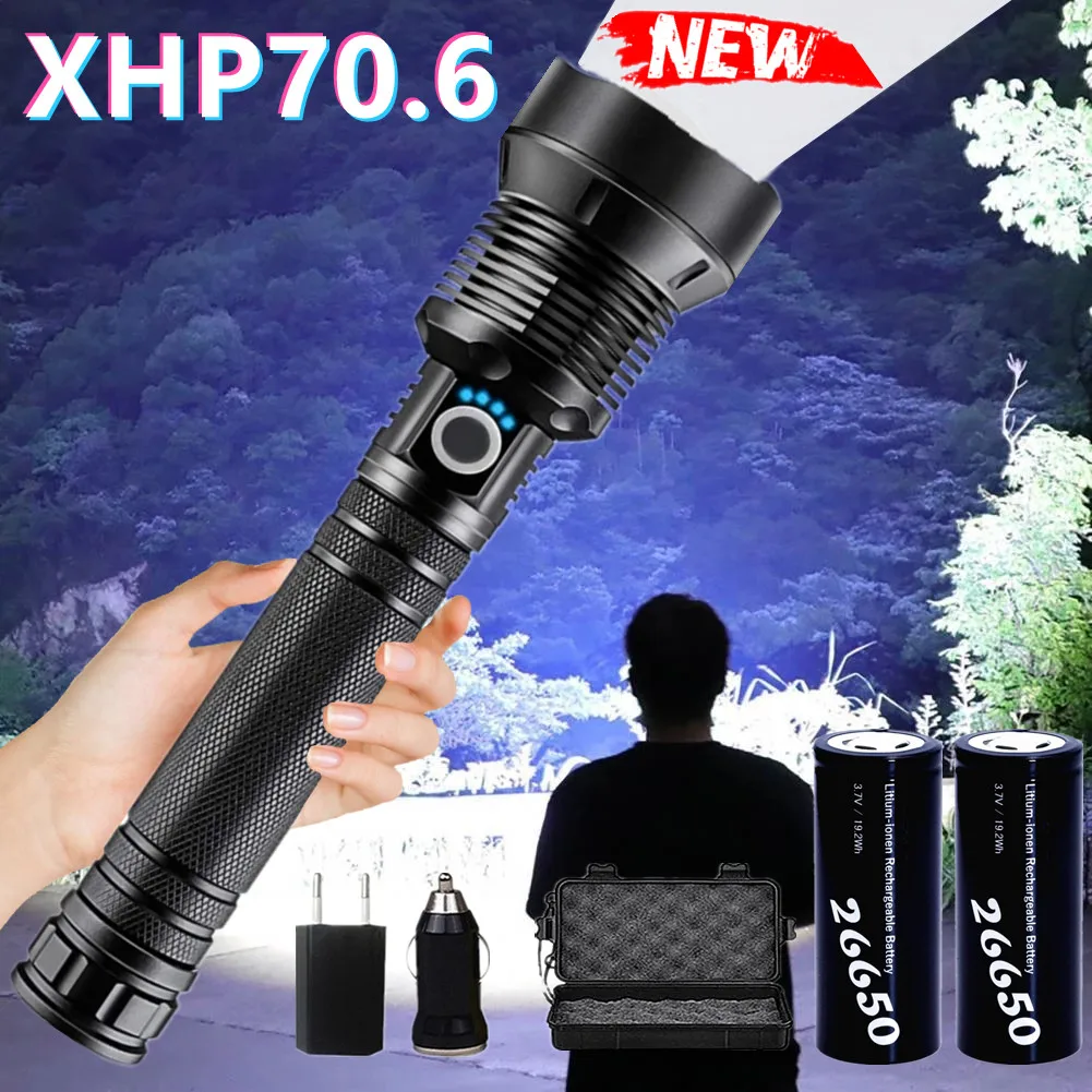 

Модернизированная 4-ядерная мощная светодиодная вспышка XHP70.6, фонарик с аккумулятором USB и зумом, водонепроницаесветильник IPX6 тактическая в...