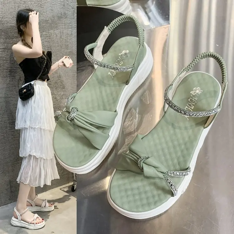

2022 Summer Casual Outdoor Ladies Sandals Elastic Band Thick Bottom Soft and Comfortable Flat Bottom 35-40 All-match Sandals