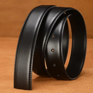 Imported Belts Without Buckle 2.4 2.8 3.0 3.5 3.8cm Width Brand Pin Buckle Black Genuine Leather Men's Belts 