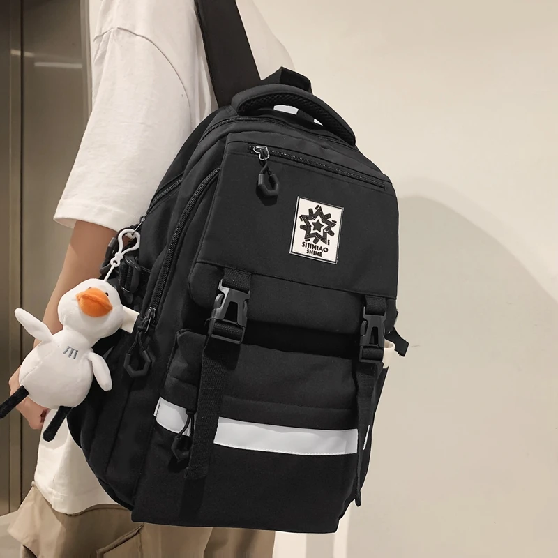 

Men Cool Insert Buckle Travel Bag Fashion Schoolbag for Women Book Mochilas New Unisex Large Capacity Waterproof Nylon Backpack