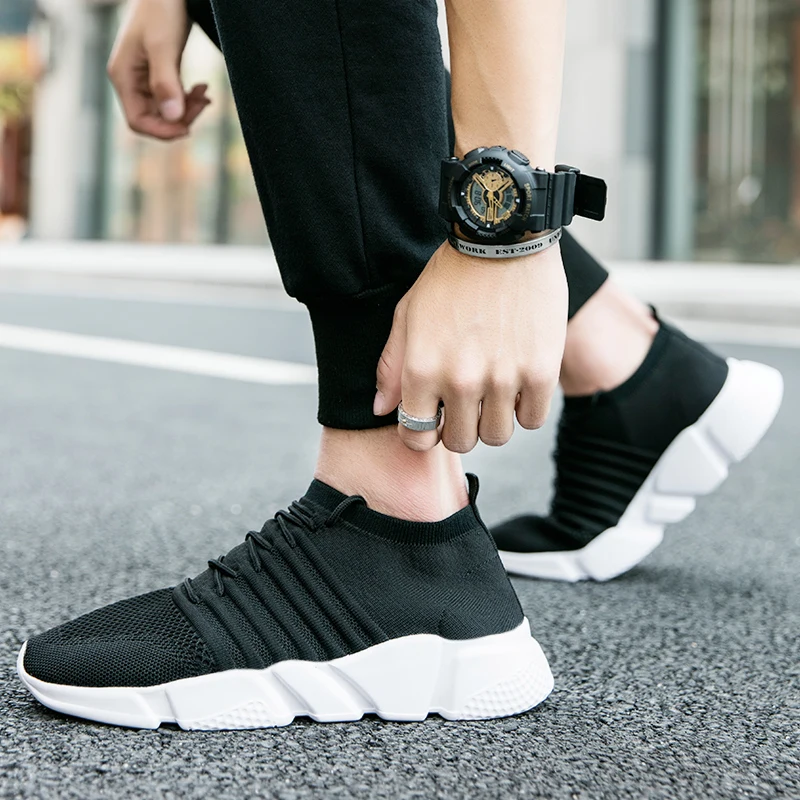 Fashion Black Sock Shoes Sneakers For Men Mesh Light Unisex Running Shoes Big Size Outdoor Walking Athletic Shoes tenis masculin