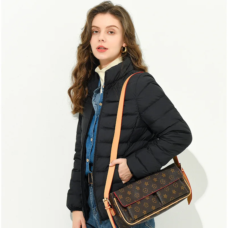 Spring Autumn Thin White Duck Down Coat Women Stand Collar Zipper Loose Casual Commute Down Coat Simple Solid Colors Warm Jacket