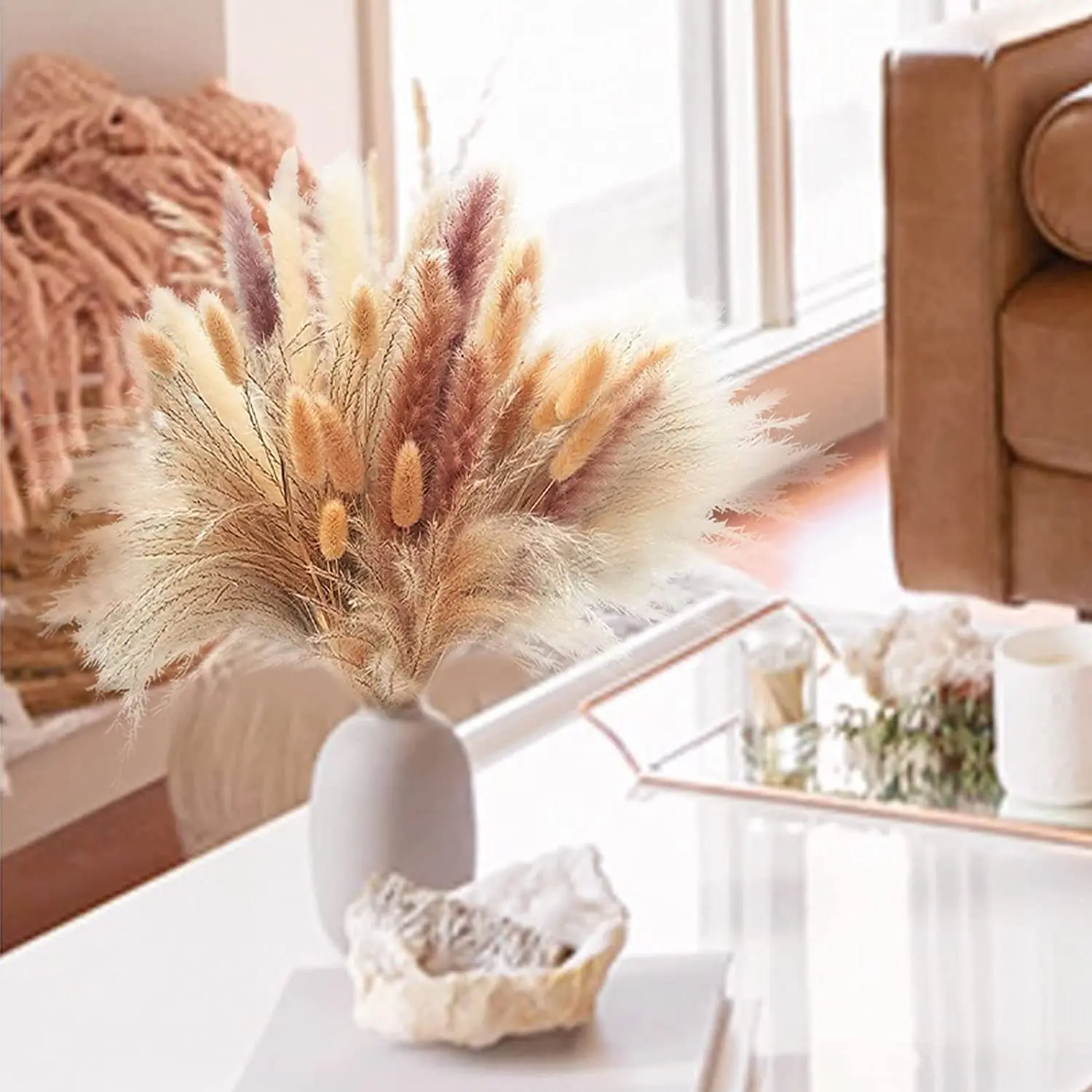 

100 PCS Dried Pampas Grass ,Contains Bunny Tails Dried Flowers,Reed Grass Bouquet for Wedding Boho Flowers Home Table Decor