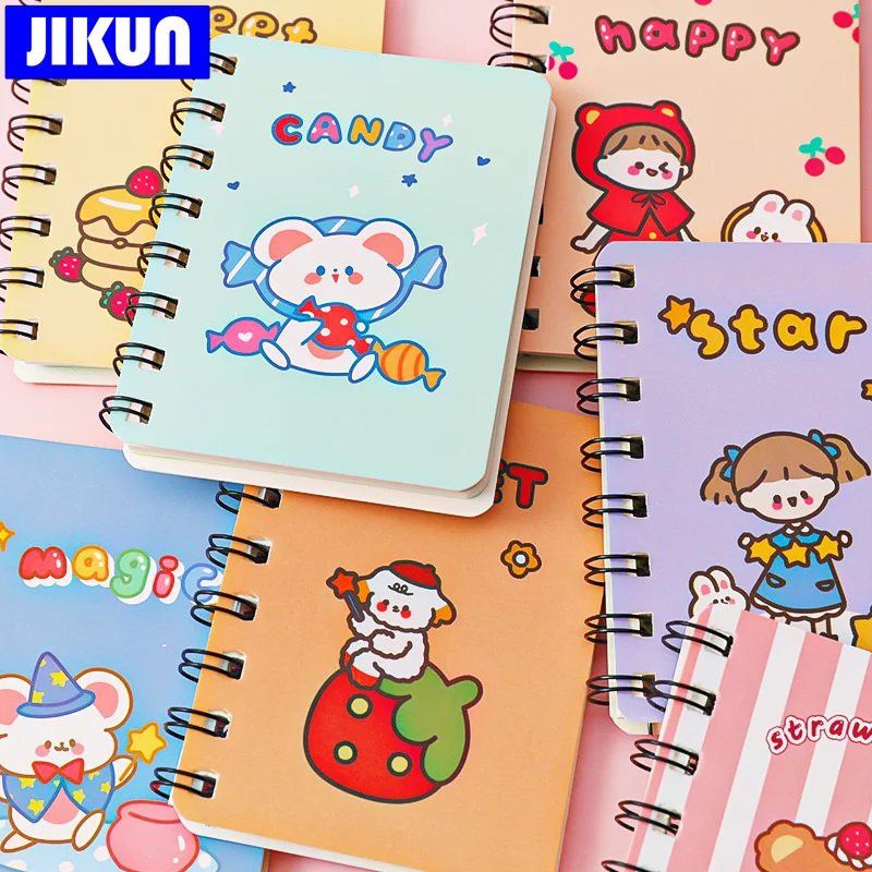 

JIKUN A7 Cartoon Cover Notebook Student Mini Spiral Notebooks Portable Pocket Note Books 32 colors