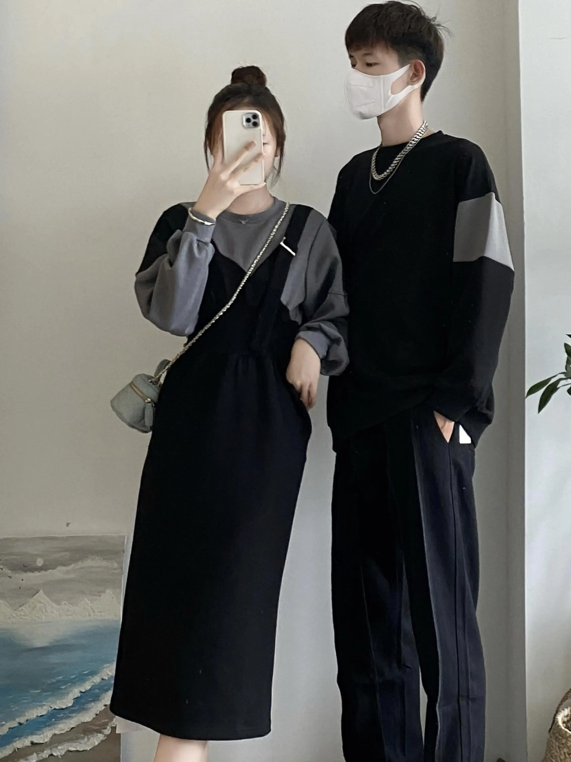 Different Couple look Autumn clothes 2024 New Ins Fashion Brand Long sleeve Hoodie Dress A Skirt Clothes