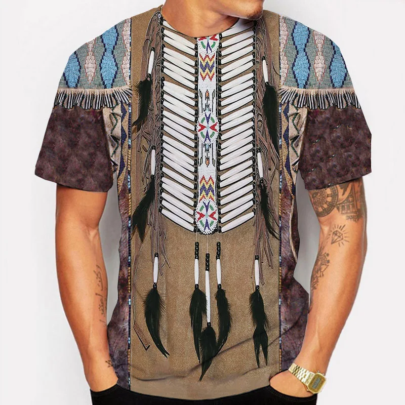 

Fashion Indian Retro Men's T-shirt, Round Neck Quick-drying Short-sleeved Loose Shirt, Fashionable City Street Summer