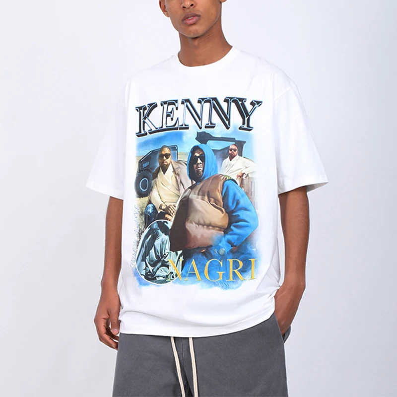 

High Quality Cotton Men Hip Hop Style Streetwear Rap Rock Singer Graphic Print T Shirt Vintage Loose Men's T-Shirts Short Sleeve