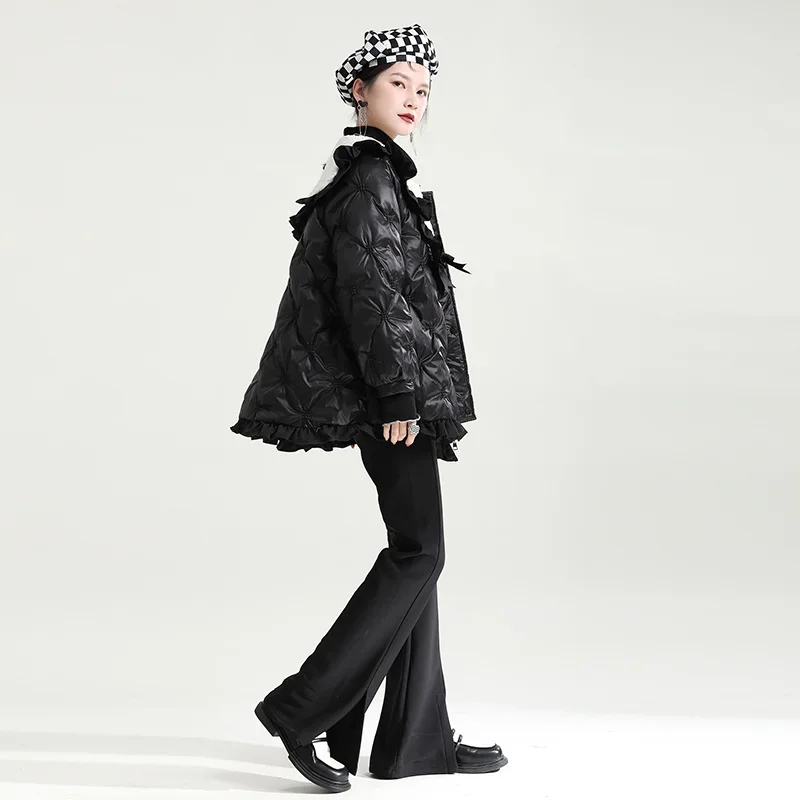 White Doll Collar Down Jacket Female Winter Jacket Niche Design Collision White Duck Down Down Down Jacket