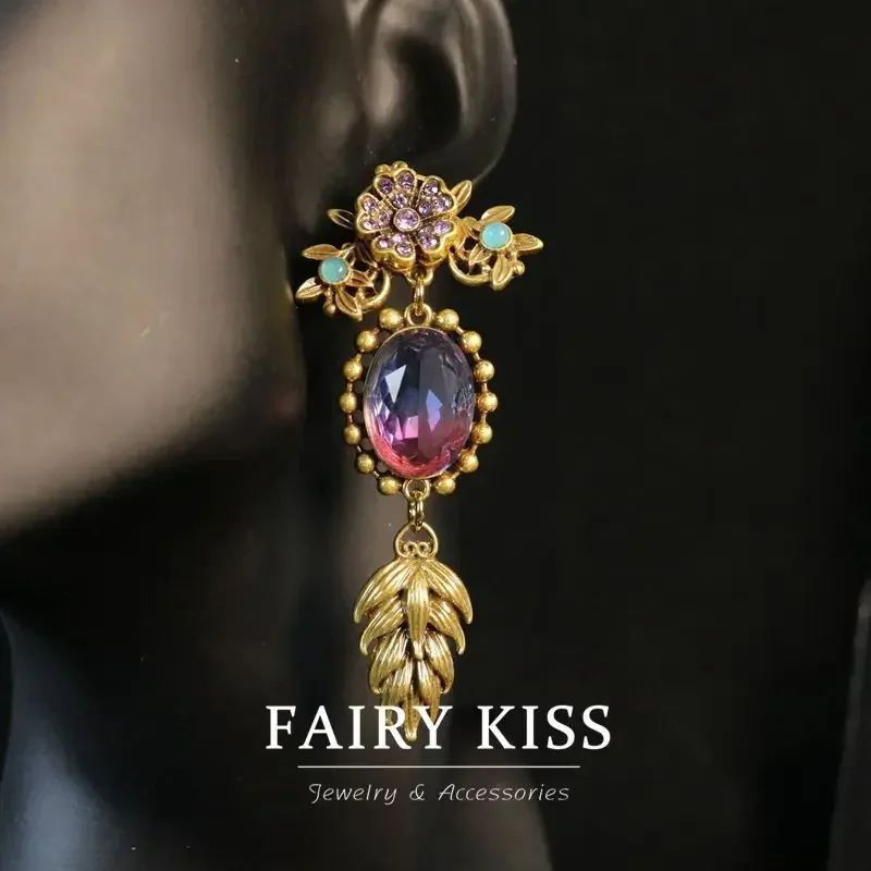 Изысканные длинные серьги на плечо инкрустированные стразами фиолетовый свежий