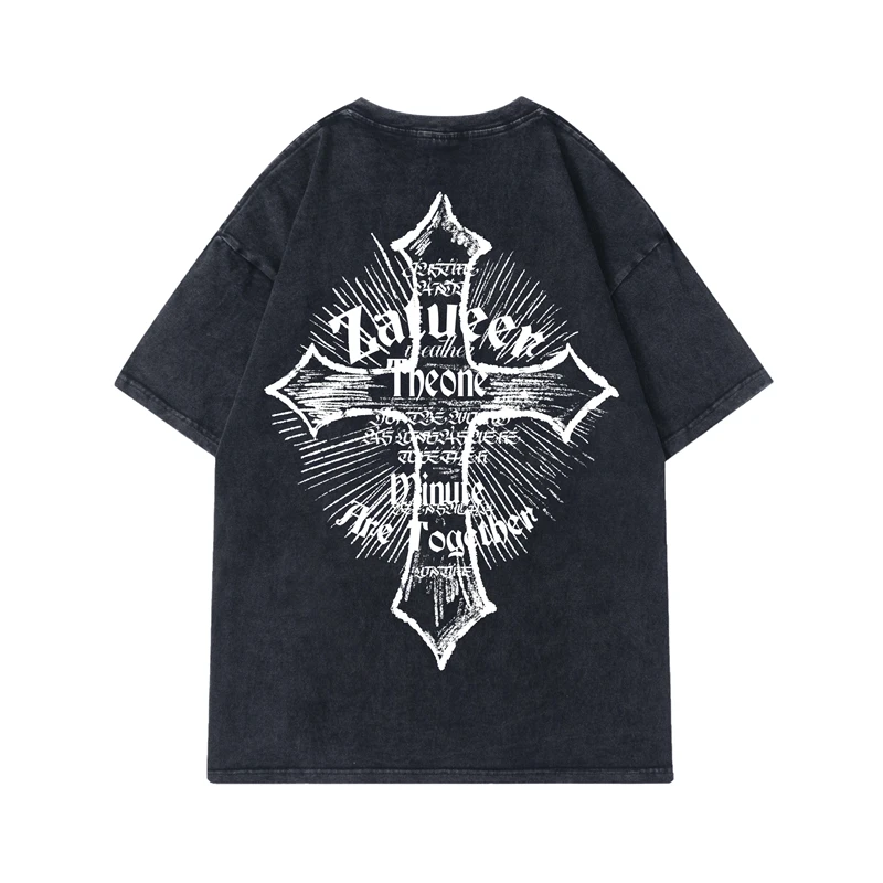

Summer T-shirt Women's Streetwear Hip Hop Vintage Cross Letter Print Tops 100% Cotton Loose Round Neck Short Sleeve Tees Men's