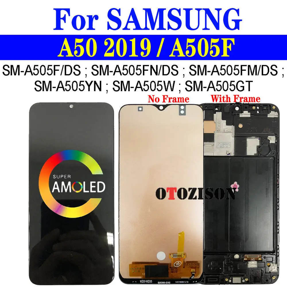 ЖК-дисплей с рамкой для Samsung Galaxy A50 2019, дисплей SM-A505F/DS A505FN/DS LCD A505FM A505YN A505W, сенсорный дигитайзер в сборе