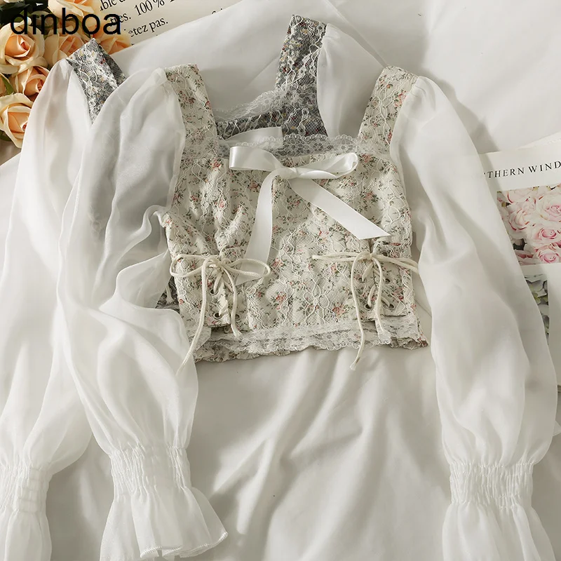 

Женская блузка в стиле пэчворк с цветными блоками, привлекательная кружевная блузка с квадратным воротником и длинным рукавом, новые модны...