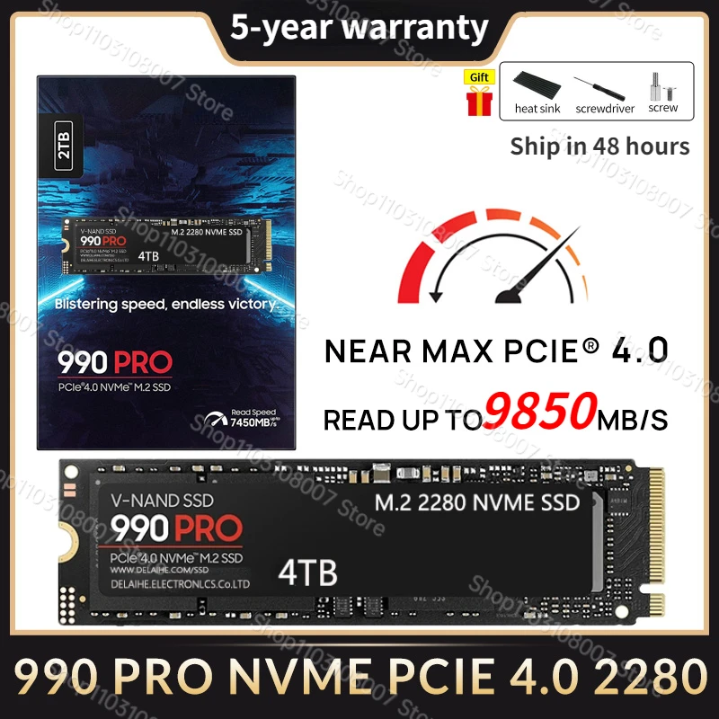

990 Pro with Heatsink SSD Sata 1TB 2TB Nvme M2 PCIe 4.0 M.2 2280 Disk Drives for PS5 PlayStation5 Laptop Mini PC Gaming Computer