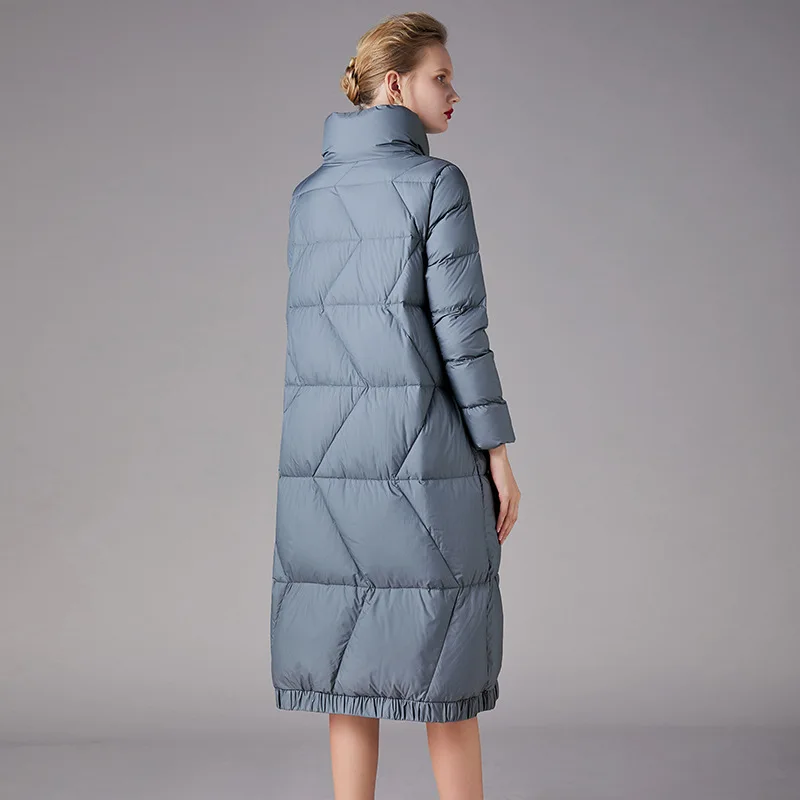 Winter Women New Down Jacket Mid-length White Duck Down Korean Version Stand Collar Straight Down Coat Outwear